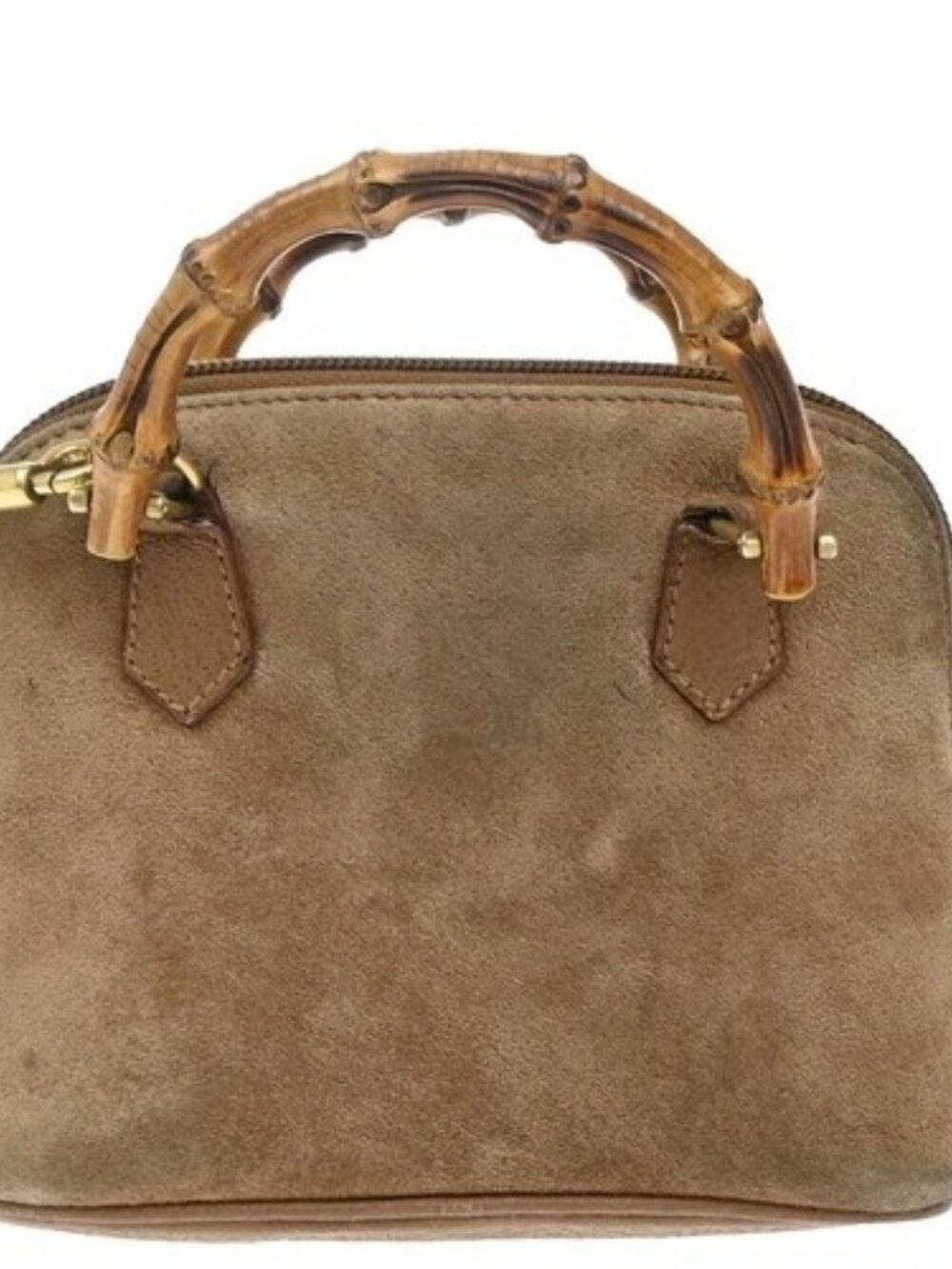 GUCCI Logo Bamboo 2Way Mini Shoulder Hand Bag Suede Leather Brown GHW 62EG353 - Picture 3 of 15